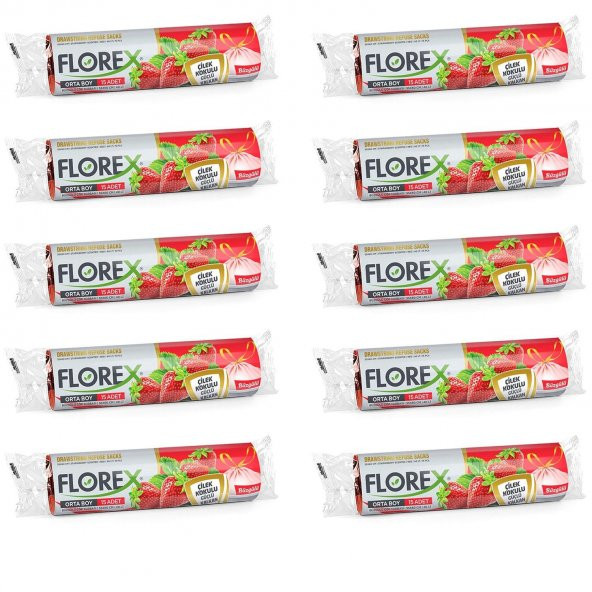 Florex 40 Litre Büzgülü Çilek Kokulu Çöp Torbası Poşeti / 55 x 60 Cm. - 10 Adetlik 10 Rulo