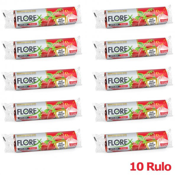 Florex 40 Litre Büzgülü Çilek Kokulu Çöp Torbası Poşeti / 55 x 60 Cm. - 10 Adetlik 10 Rulo - 2