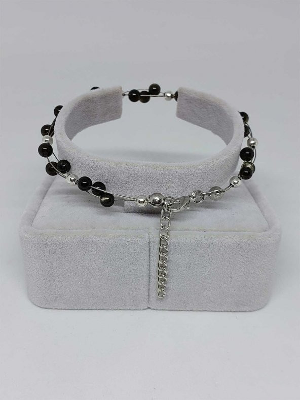 Golden & Siyah Obsidyen Taşı Bileklik 4mm - Resim 3