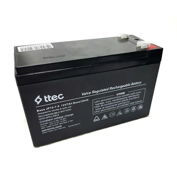 Ttec Base 12V 7Ah Bakımsız Kuru Akü (07/2024 Üretim) - 2