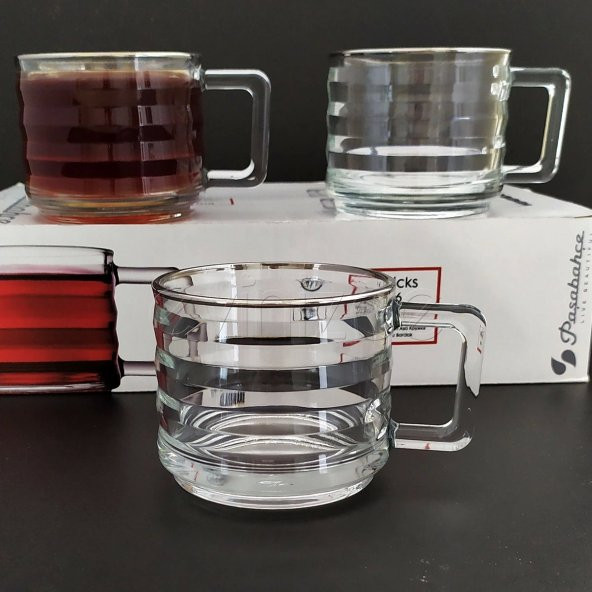 Paşabahçe 55833 Bricks Kulplu  Gümüş Çay ve Nescafe Fincan Takımı-6 Adet