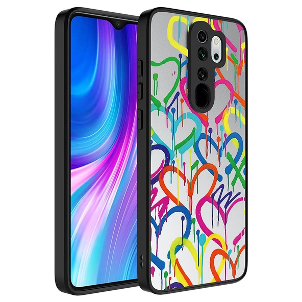 Xiaomi Redmi Note 8 Pro Kılıf Aynalı Desenli Kamera Korumalı Parlak Zore Mirror Kapak  Kalp