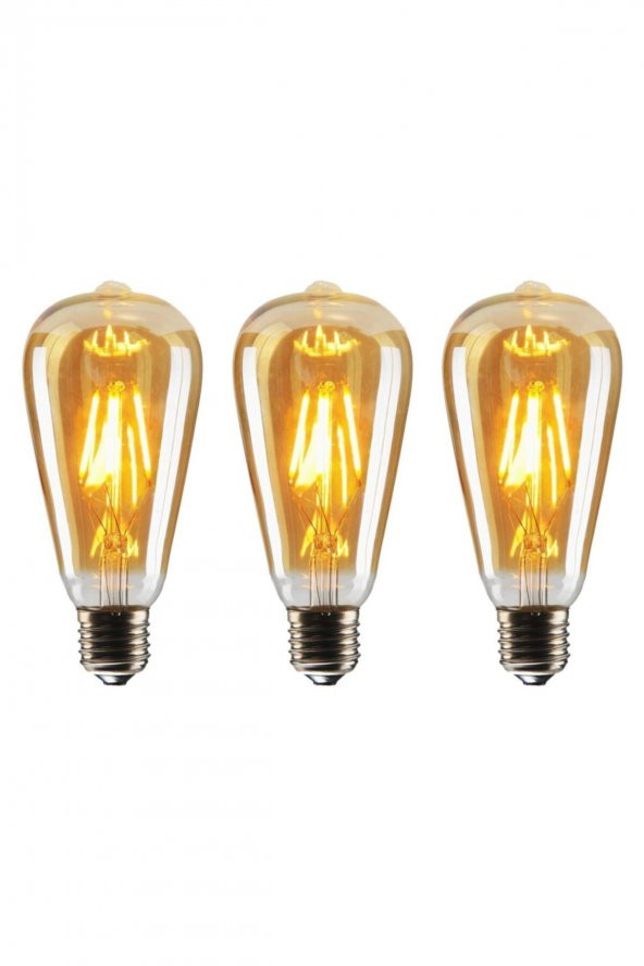 Rustik Led Ampul 3lü Eko Paket Amber E27 Duy Armut Tipi St64 Dekoratif