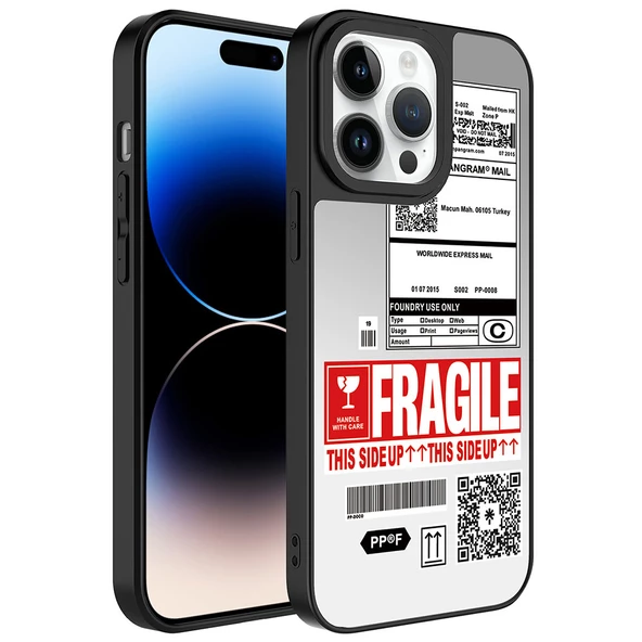 Apple iPhone 14 Pro Max Kılıf Aynalı Desenli Kamera Korumalı Parlak Zore Mirror Kapak  Fragile