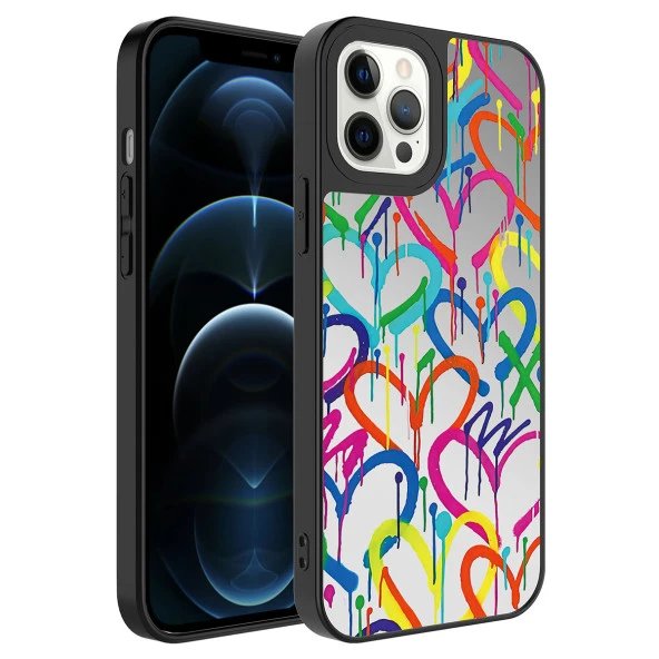 Apple iPhone 12 Pro Max Kılıf Aynalı Desenli Kamera Korumalı Parlak Zore Mirror Kapak  Kalp