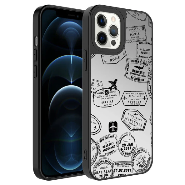 Apple iPhone 12 Pro Max Kılıf Aynalı Desenli Kamera Korumalı Parlak Zore Mirror Kapak  Seyahat