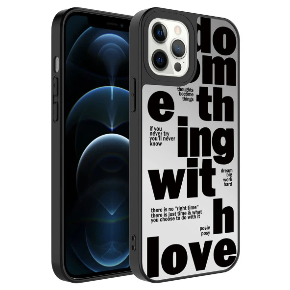 Apple iPhone 12 Pro Max Kılıf Aynalı Desenli Kamera Korumalı Parlak Zore Mirror Kapak  Love
