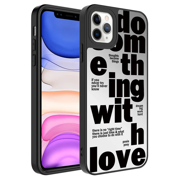 Apple iPhone 11 Pro Max Kılıf Aynalı Desenli Kamera Korumalı Parlak Zore Mirror Kapak  Love