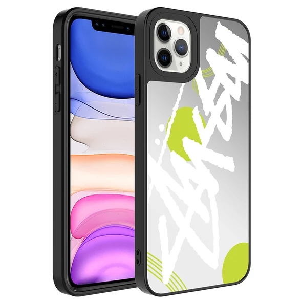 Apple iPhone 11 Pro Max Kılıf Aynalı Desenli Kamera Korumalı Parlak Zore Mirror Kapak  Yazı