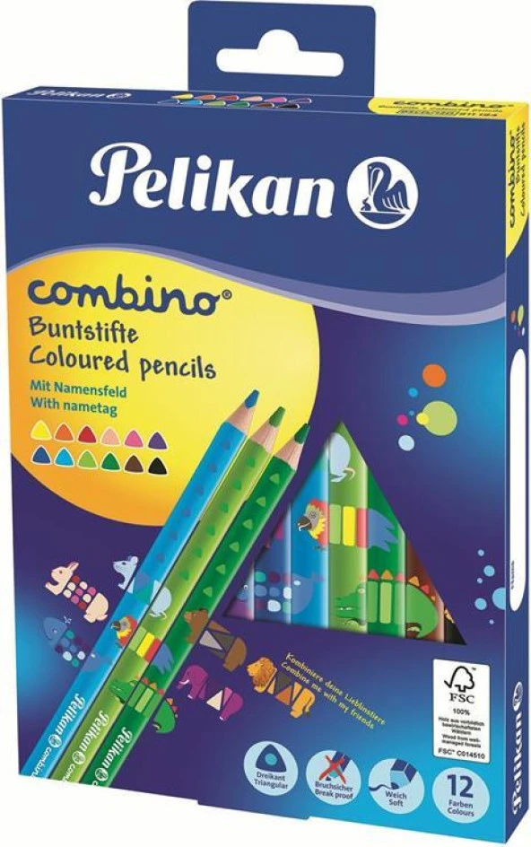 Pelikan Kuru Boya Kalemi Combino Jumbo Üçgen 12 Renk Kuru Boya