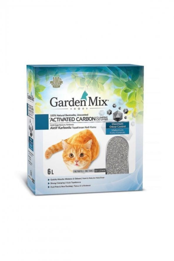 Garden Mix Aktif Karbonlu Kokusuz Ince Taneli Kedi Kumu 6 Lt