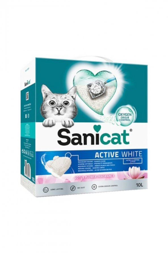 Sanıcat Active White Süper Topaklanan Kedi Kumu Lotus Çiçeği Kokulu 10 Lt