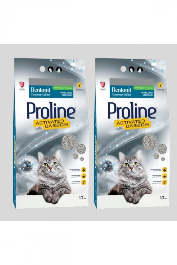 Proline Aktif Karbonlu Topaklanan Kedi Kumu 10 Lt X 2 Adet