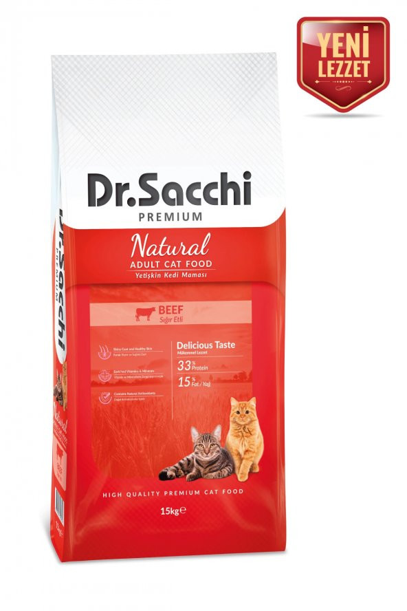 Dr Sacchi Premium Natural Sığır Etli Yetişkin Kedi Maması 15 Kg