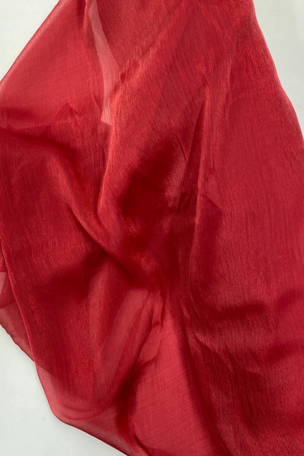 nefertiya Abiye Elbiselik Işıltılı Tül Cam Organze Kumaş Açık Bordo