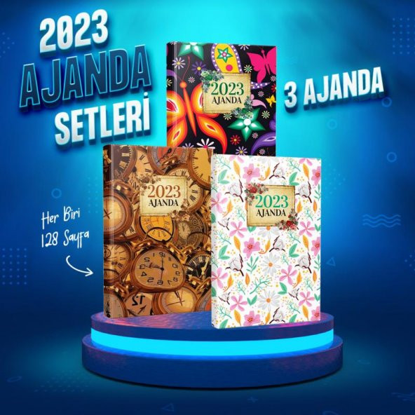Halk Kitabevi Üçlü 2023 Ajanda Seti - Yaz Bahçesi - Saatler ve Ebru