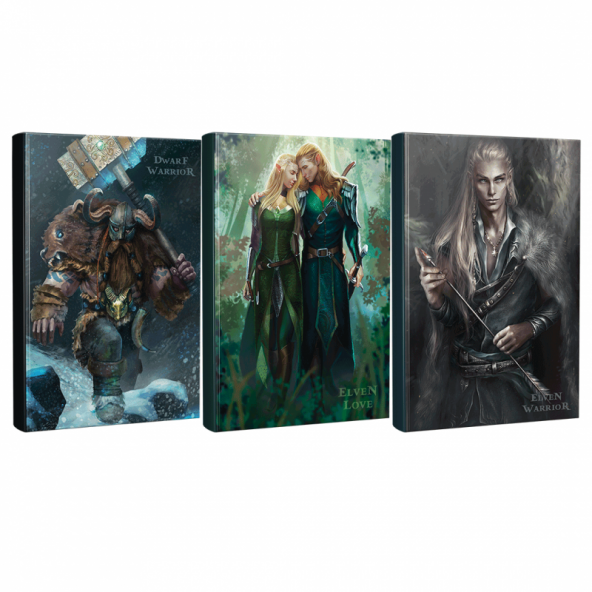 Halk Kitabevi Üçlü Fantastik Defter Seti - Elven Warrior - Elven Love - Dwarf Warrior