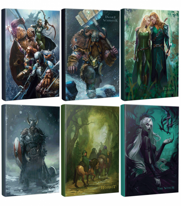 Halk Kitabevi Altılı Fantastik Defter Seti - Elven Love - Viking - Alliance - Dwarf Warrior - Hobbit - The Witch