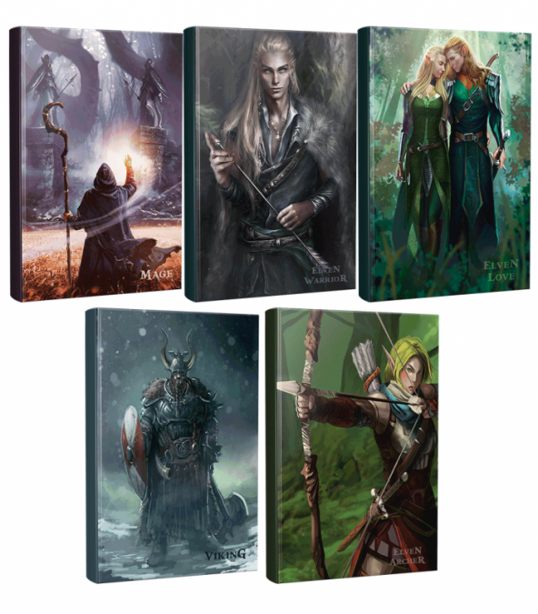 Halk Kitabevi Beşli Fantastik Defter Seti - Elven Warrior - Elven Love - Viking - Elven Archer - Mage