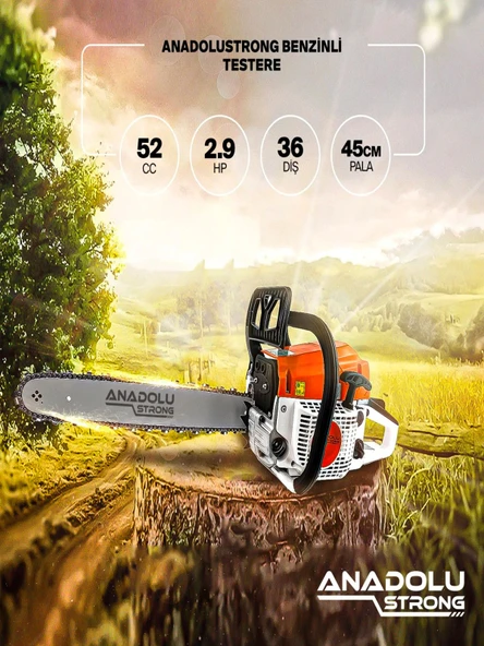 Anadolu Strong 2.9hp Benzinli Motorlu Testere 45cm Palalı +Çift Akülü  Dal Budama Testeresi  Set - 3