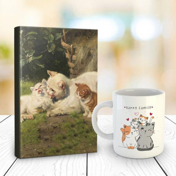Halk Kitabevi Kedi Ailesi 128 Sayfa Çizgili defter ve Kedi Ailesi Kupa Bardak