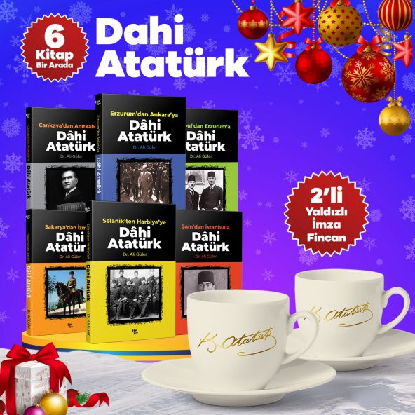 Halk Kitabevi Yılbaşı Dahi Atatürk ve İkili Yaldızlı İmza Fincan