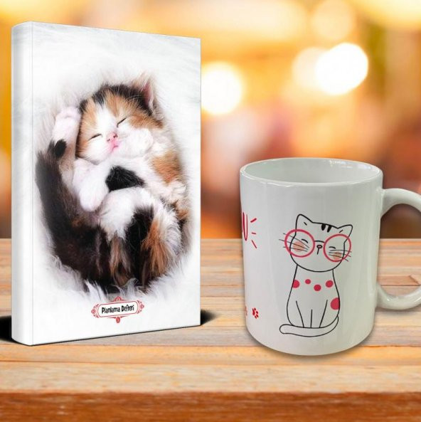 Halk Kitabevi Uykucu Kedi Ajanda Sevimli Kedi Kupa Seti