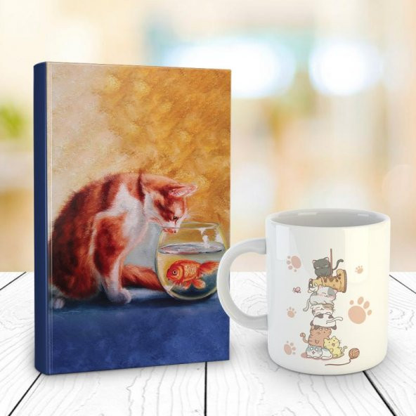 Halk Kitabevi Kedi Rüyası 128 Sayfa Çizgili defter ve Kedi Kulesi Kupa Bardak