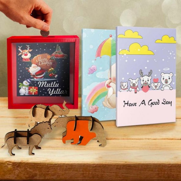 Halk Kitabevi Gökyüzü Tavşanı-Güzel Günler 2li Defter-Maket ve Mutlu Yıllar Cam Kumbara