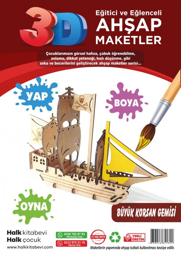 Halk Kitabevi Büyük Korsan Gemisi, 3D Ahşap Maket - 3