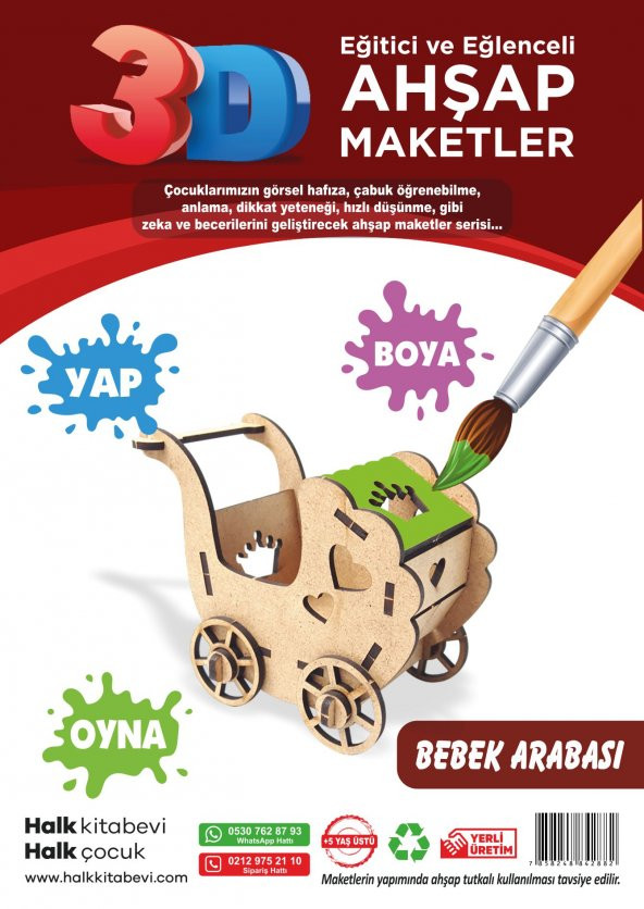 Halk Kitabevi Bebek Arabası, 3D Ahşap Maket - 3