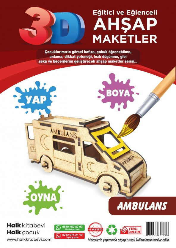 Halk Kitabevi Ambulans, 3D Ahşap Maket - 3