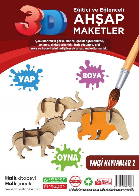 Halk Kitabevi Vahşi Hayvanlar 2, 3D Ahşap Maket - 3