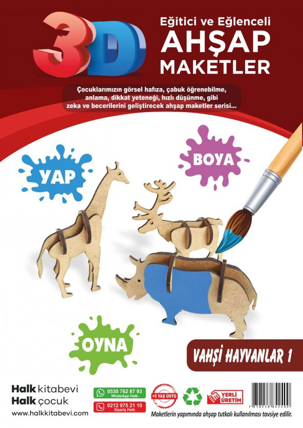 Halk Kitabevi Vahşi Hayvanlar 1, 3D Ahşap Maket - 3