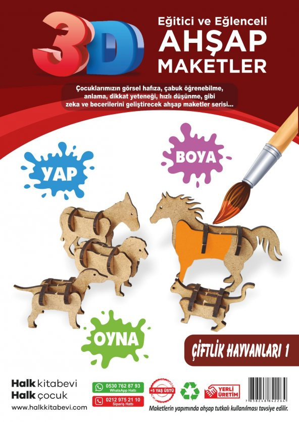 Halk Kitabevi Çiftlik Hayvanları 1, 3D Ahşap Maket - 3