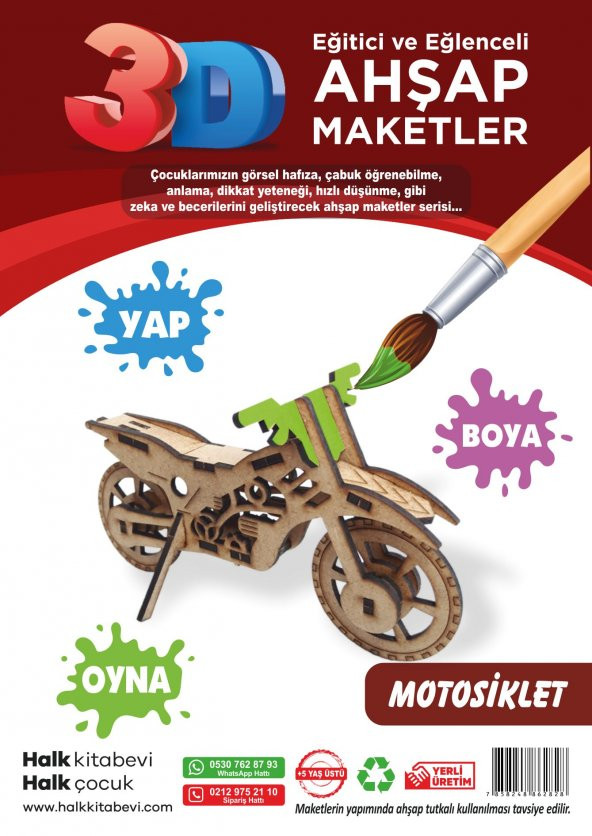 Halk Kitabevi Motosiklet, 3D Ahşap Maket - 3