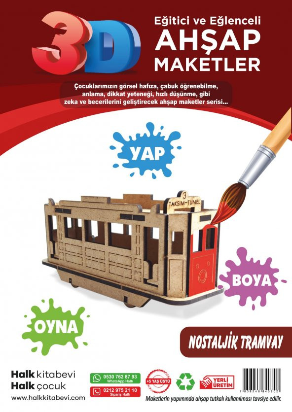 Halk Kitabevi Nostaljik Tramvay, 3D Ahşap Maket - 3