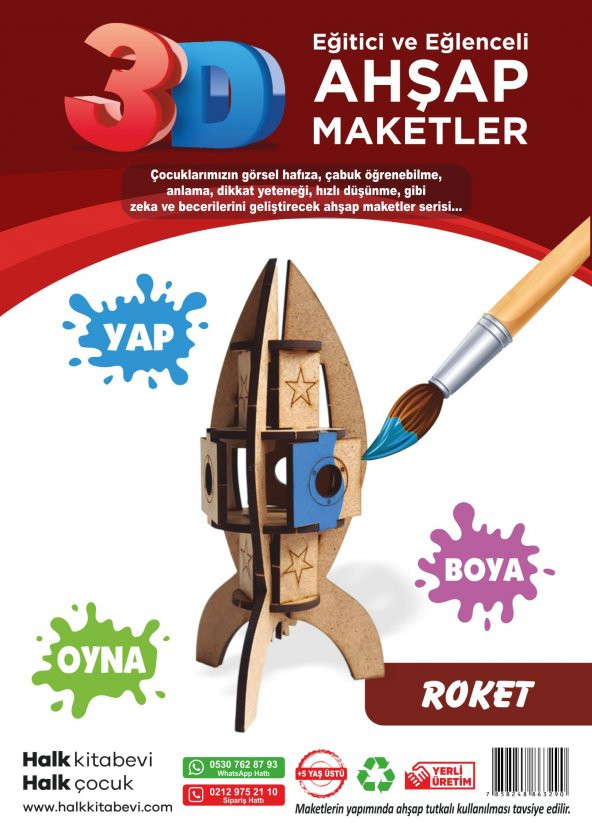 Halk Kitabevi Roket, 3D Ahşap Maket - 3
