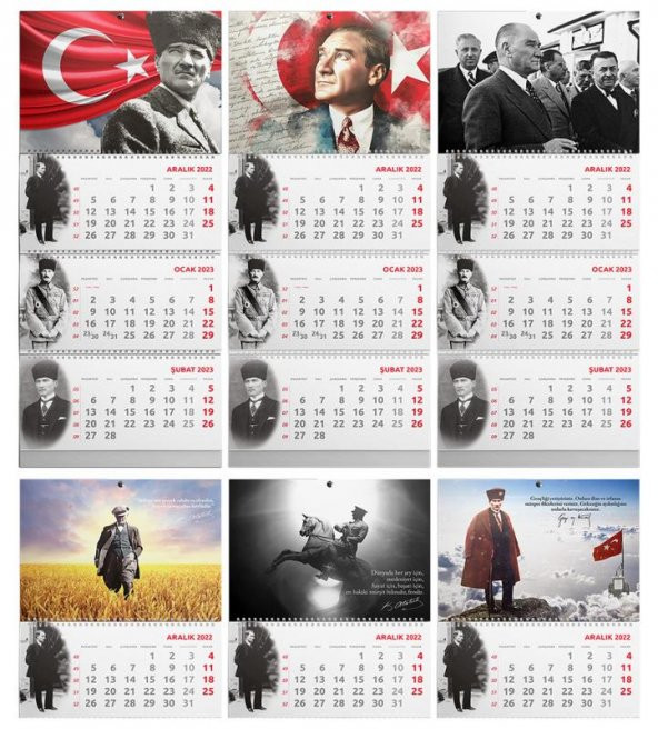 Halk Kitabevi 2023 Gemici Atatürk Duvar Takvimi 6lı Set Anafarta-Mustafa Kemal-Cumhuriyet-Samsun-Sakarya-Ayyıldız
