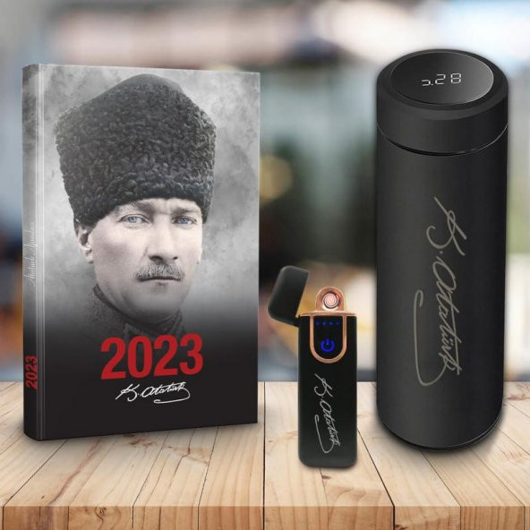 Halk Kitabevi Dereceli Termos - 2023 Komutan Ajanda ve Dokunmatik Çakmak