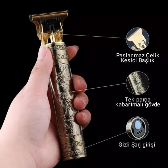 Halk Kitabevi USB Şarjlı Vintage T9 Traş Makinesı ve Benzinli Çakmak - 3