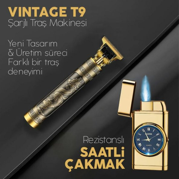 Halk Kitabevi USB Şarjlı Vintage T9 Traş Makinesı ve Saatli Çakmak