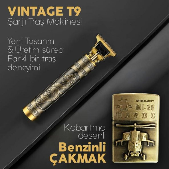 Halk Kitabevi USB Şarjlı Vintage T9 Traş Makinesı ve Benzinli Çakmak