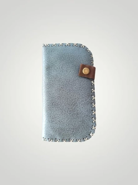 Vegan Deri Tasarım Cüzdan - Mavi Renk - Boyutları 19/10 - 2