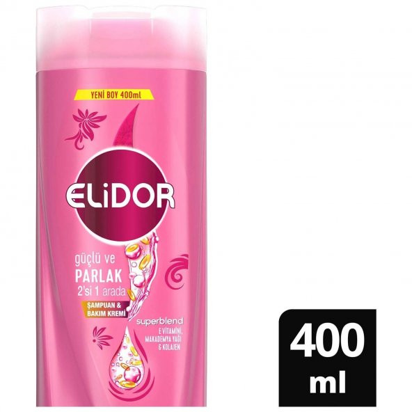 Elidor Superblend 2si 1 Arada Şampuan ve Saç Bakım Kremi Güçlü ve Parlak E Vitamini Makademya Yağı Kolajen 400 ml