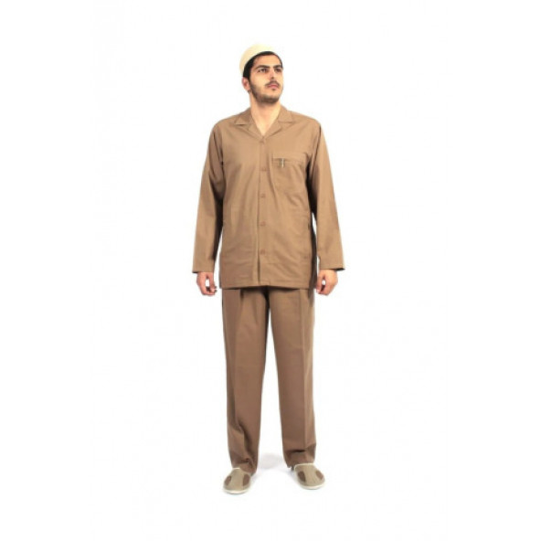 Hac Umre Kıyafeti Duble Cep Safari Takım Gabardin Kumaş Kahverengi - 2