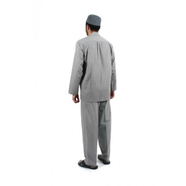 Hac Umre Kıyafeti Duble Cep Safari Takım Gabardin Kumaş Gri - 3
