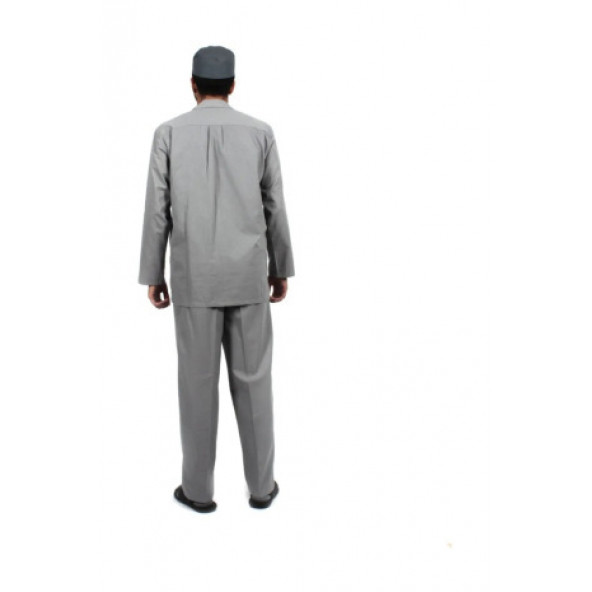Hac Umre Kıyafeti Duble Cep Safari Takım Gabardin Kumaş Gri - 4