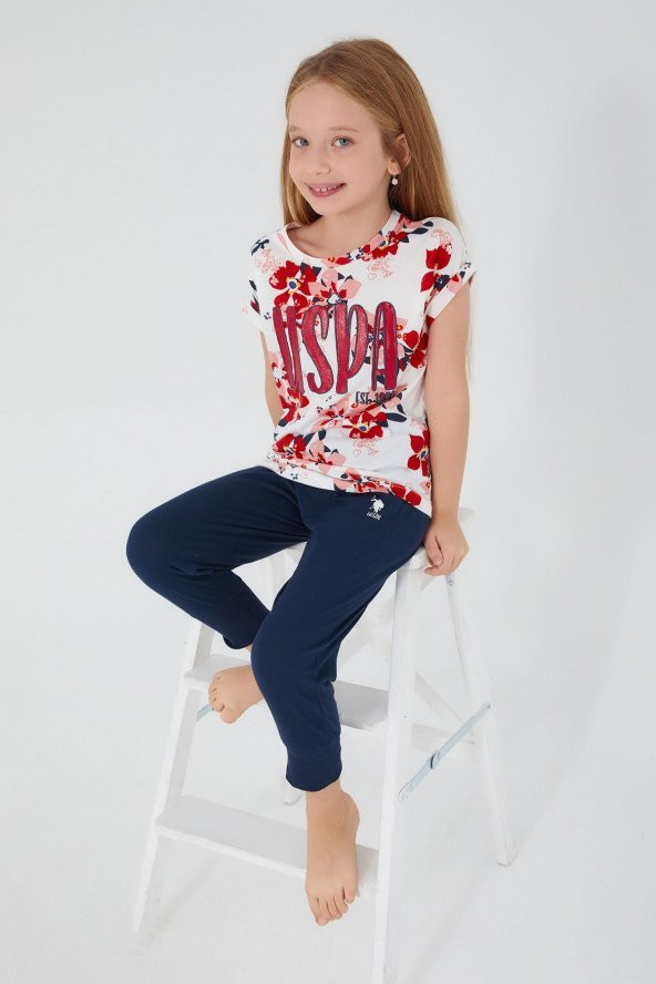 U.S. Polo Assn 1434 Garson Floral Print Kız Çocuk Kısa Kol Pijama Takım