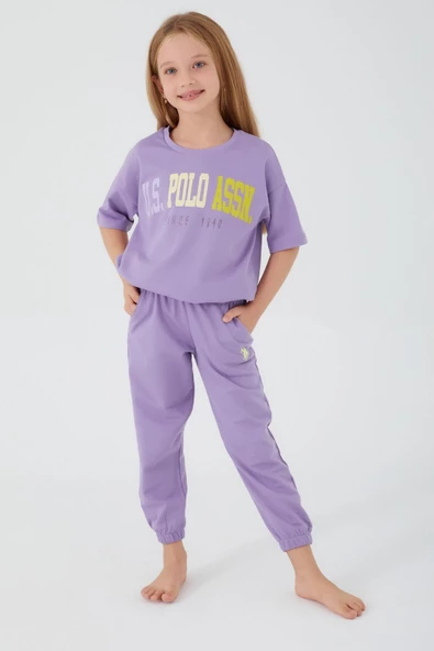 U.S. Polo Assn 1418 Sea Blue Kız Çocuk Kısa Kol Pijama Takım - 7